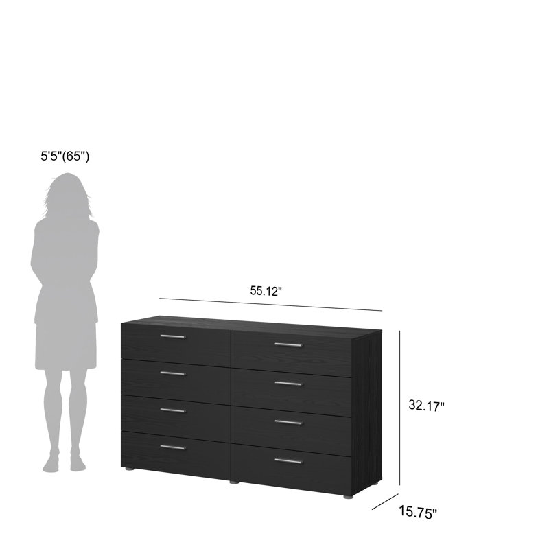 Gianna 8 Drawer 55.12" W Double Dresser, Black