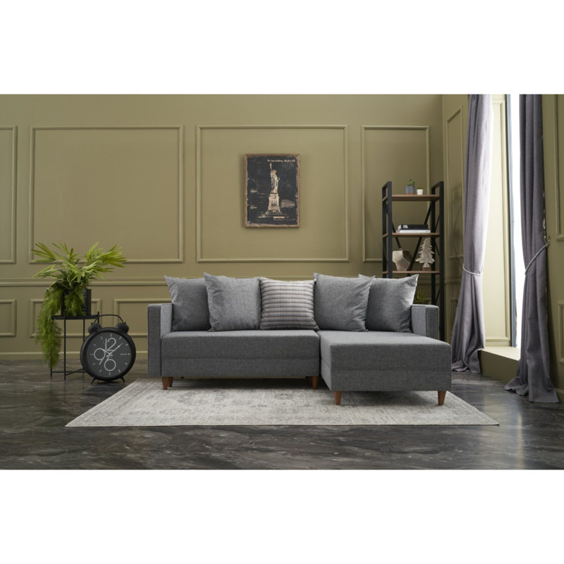 Canapé-lit Everdina, 100 % polyester gris clair, Accoudoir à droite (vu de face)