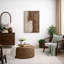 Style Mid-Century brun foncé, formes abstraites neutres, grand cadre rustique, décor minimaliste M20-101791373-101791372-119461017
