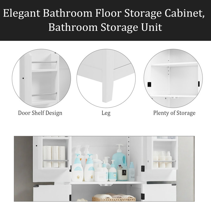 Elegant Bathroom Floor Storage Cabinet, Bathroom Storage Unit, Freestanding Cabinet With 4 Doors, Adjustable Shelves, Adaptable Shelves