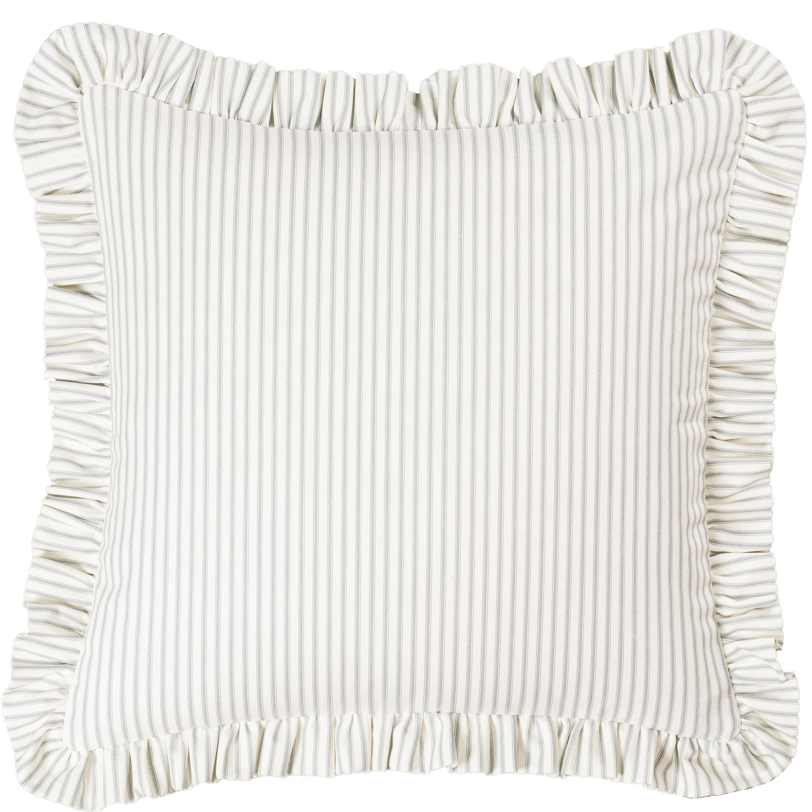 Birch Lane Ticking Stripe Ruffled Accent Pillow, Polyester, Gray