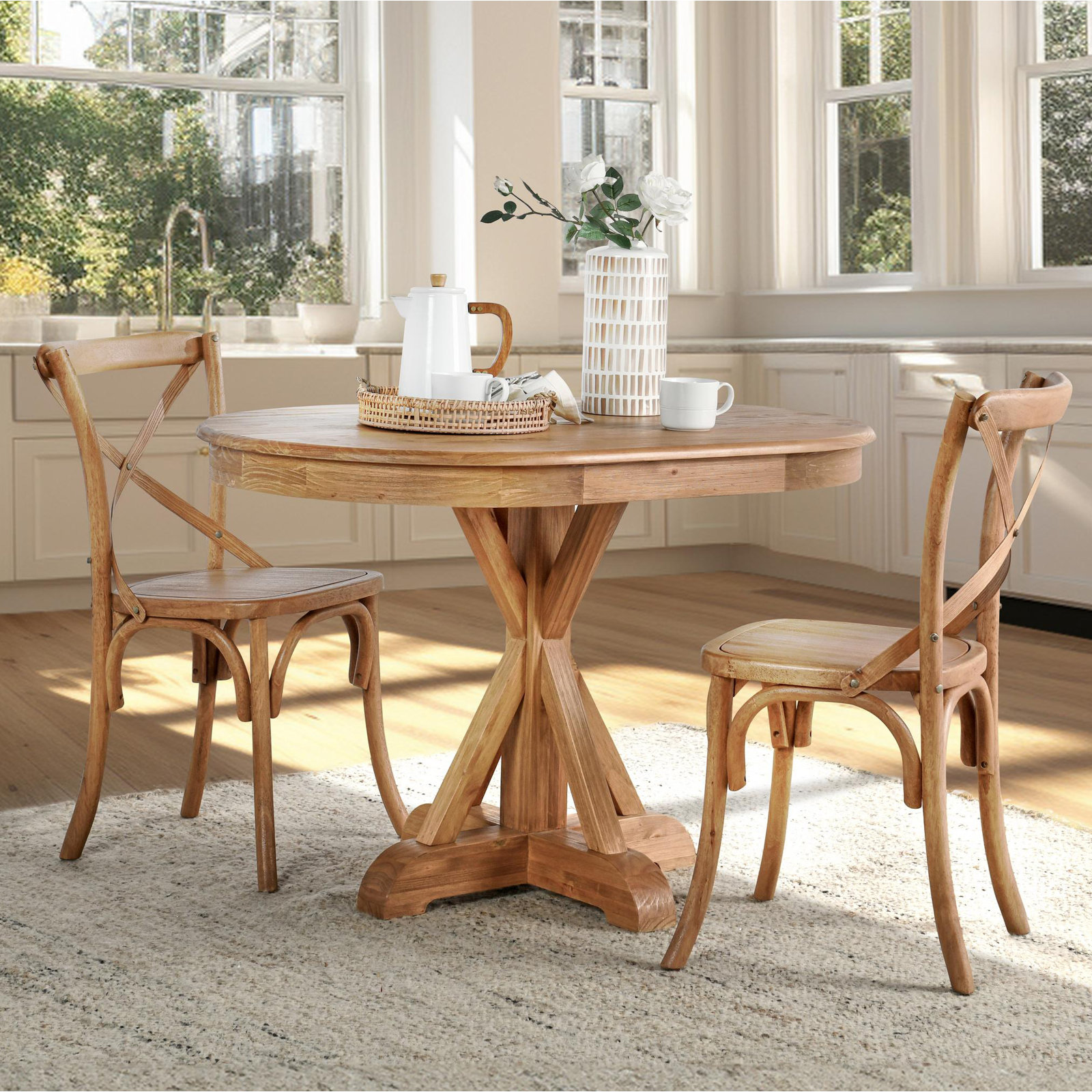 Alleghany Solid Wood Pine Dining Table, Brown Wood