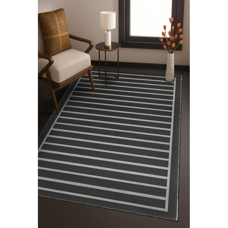 Tapis noir tissé à rayures Mosso, 3'3" x 9'10"