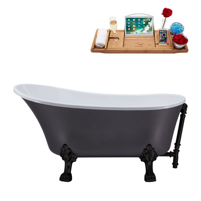 55" Streamline Clawfoot Soaking Acrylic Bathtub With Drain, Clawfeet, and Bamboo Tray