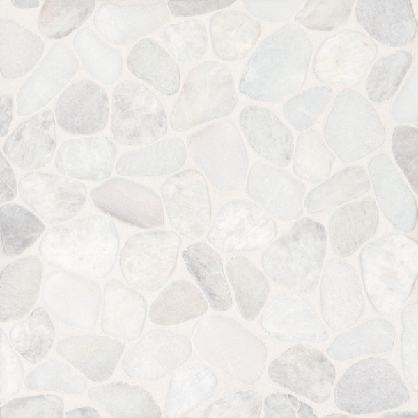 Waterbrook 12" x 12" Medium Sliced Pebble Mosaic Tile in White/Gray