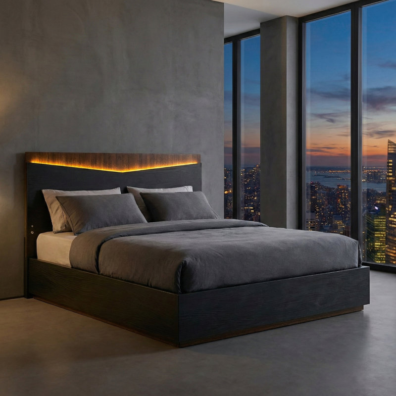 Kayner Bed With LED Lights - Charcoal, Queen