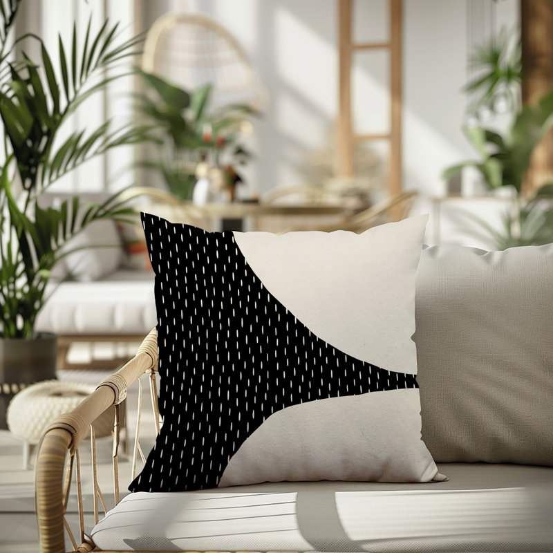 Coussin carré intérieur / extérieur pia, H 15 po x l 15 po, Blanc cassé / noir