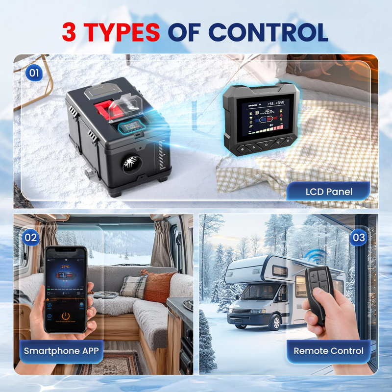 8KW Diesel Air Heater All-in-one 110V AC & 12V DC 6L Fuel Tank Portable Parking Heater with Bluetooth APP Control Heating for Car Truck RV Campers