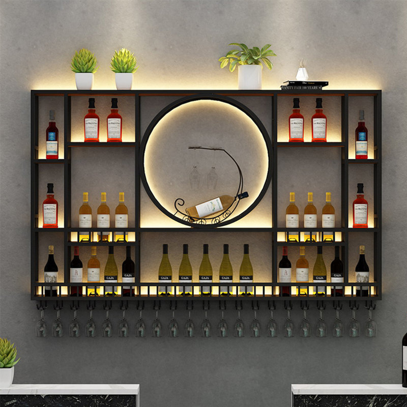 Circle Wall Mounted Wine Rack, 47.2" H x 118.1" W x 7.8" D, Black