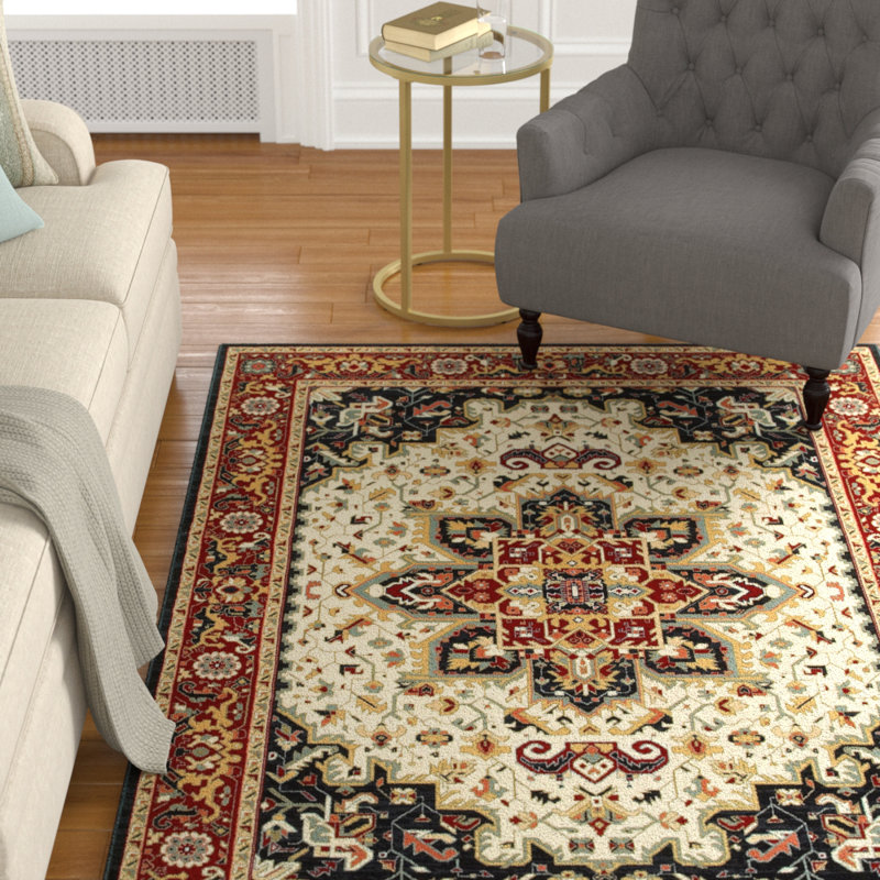Tapis oriental rouge / ivoire Greenwich, Rectangle 3 pi 10 po x 5 pi 5 po