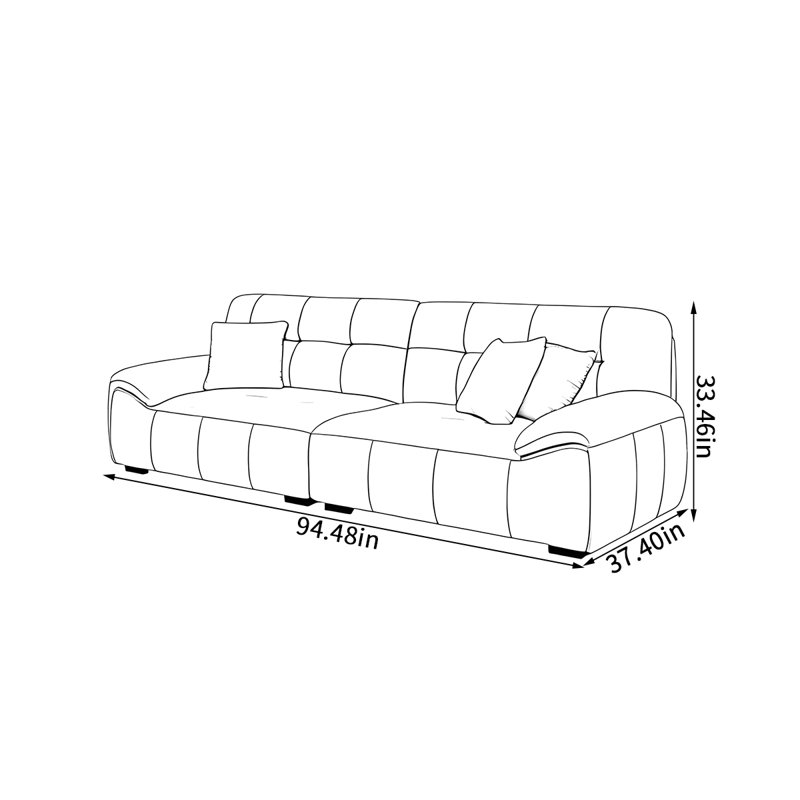 Casual monotonous fabric sofa, 33.46" H x 94.48" W x 37.4" D, 3