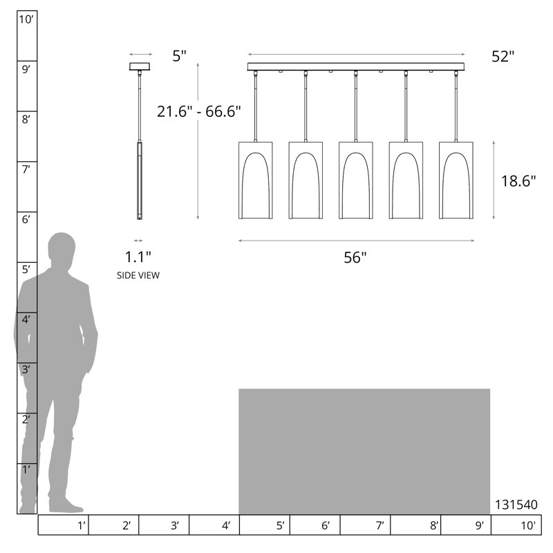 Luminaire suspendu linéaire à 5 lumières pour îlot de cuisine Cypress, Argenté