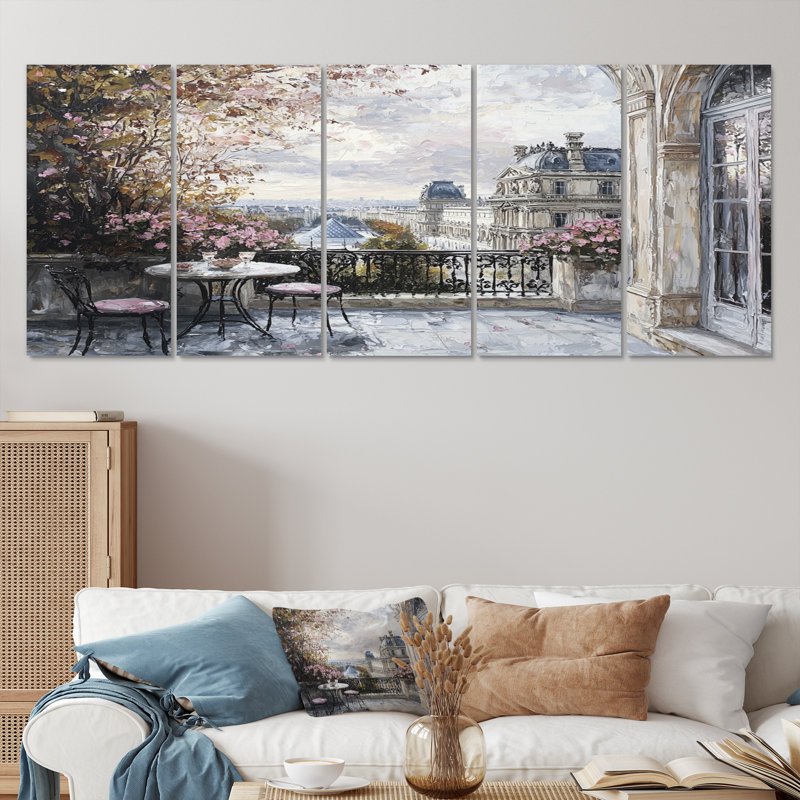 Pink Parisian Elegance Louvre Musee - City Paris Wall Art Print Set, 32" H x 80" W