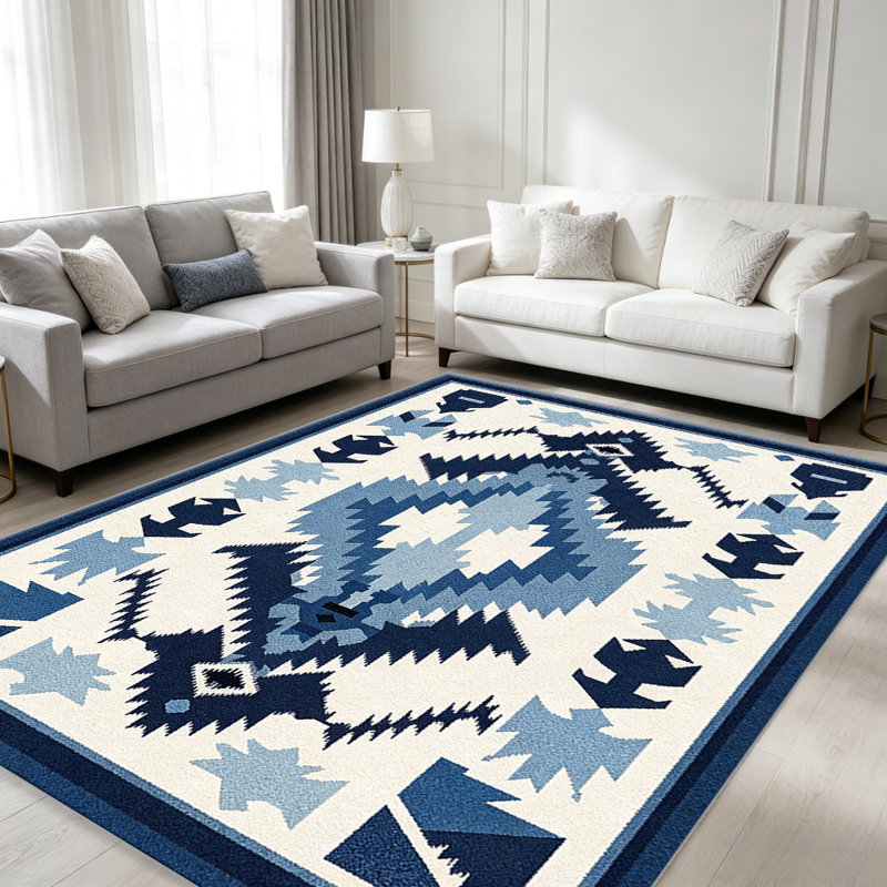 Southwest Tribal Blue carpet-easy to clean, machine-washable, soft and comfortable; suitable for door mats, kitchens, living rooms, bedrooms, corridors, and laundry areas. Easy to clean, durable carpet for home decoration.