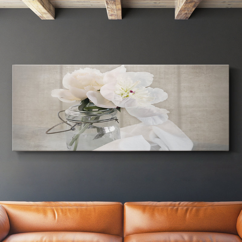 Mason Jar Bloom II- Gallery Wrapped Canvas -Ready to Hang, 12" H x 30" W