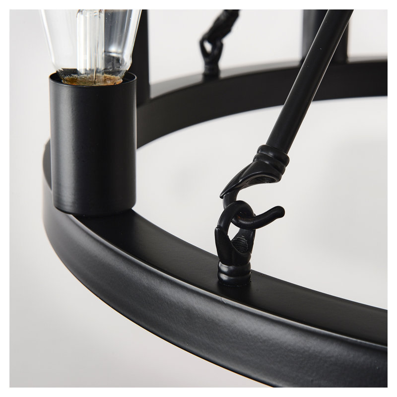 Lustre de roue de chariot noir mat 8 lumières, luminaire de ferme rustique