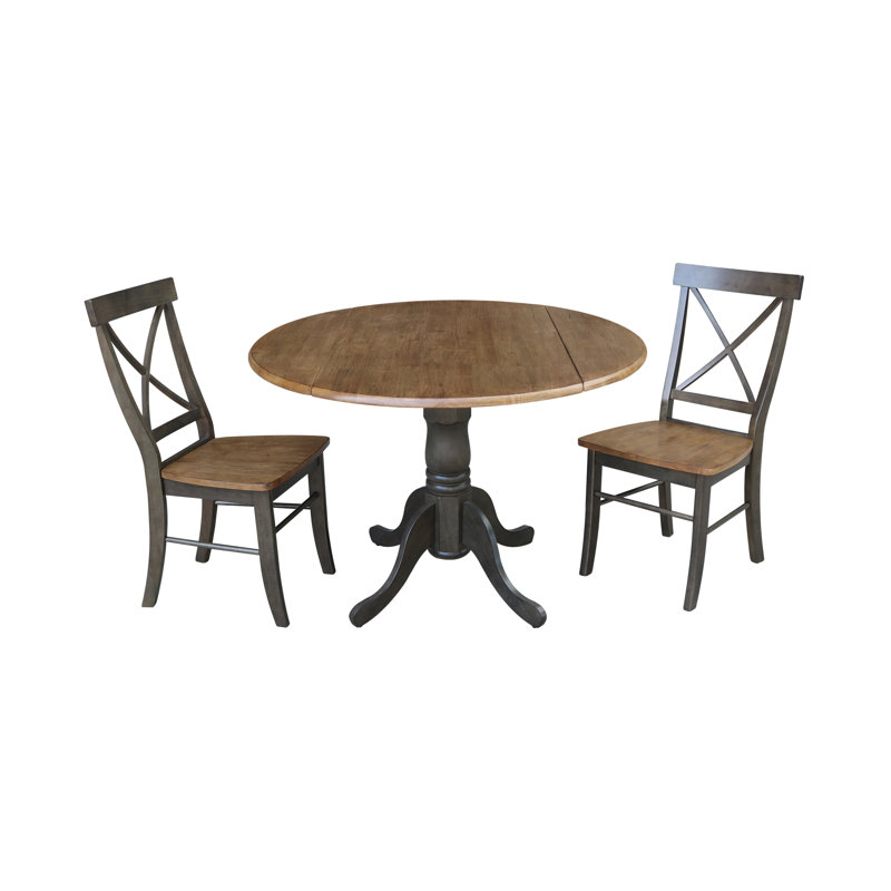 Deibel Drop Leaf Solid Wood Dining Set, Hickory/Washed Coal