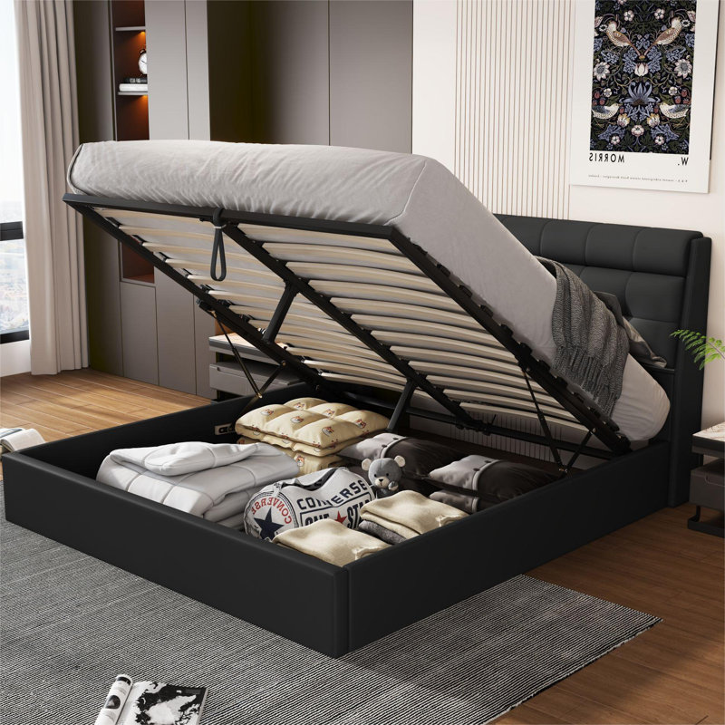 Angelka Upholstered Ottoman Storage Bed, UK Double - DE 135 x 190 cm, Black