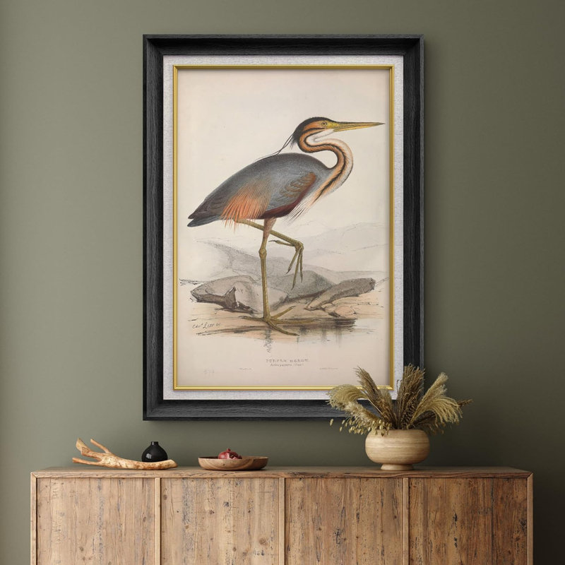 «Rustic Crane Heron Bird», peinture sur toile à cadre unique, Noir