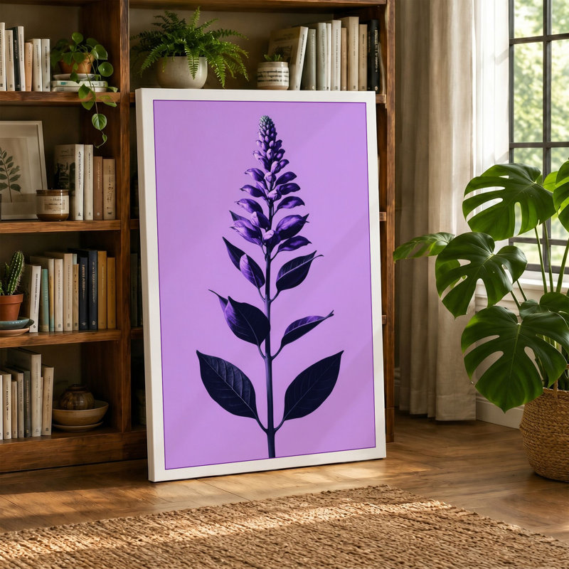 Lavender Stem Botanical - Wrapped Canvas, 18x12 - 45.7 x 30.5 cm, Taupe Border