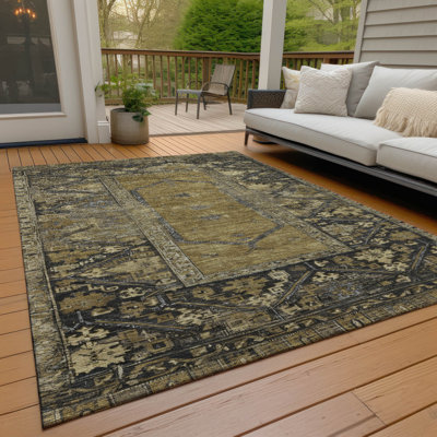 Machine Washable Indoor/Outdoor Xhevrie Brown Rug
