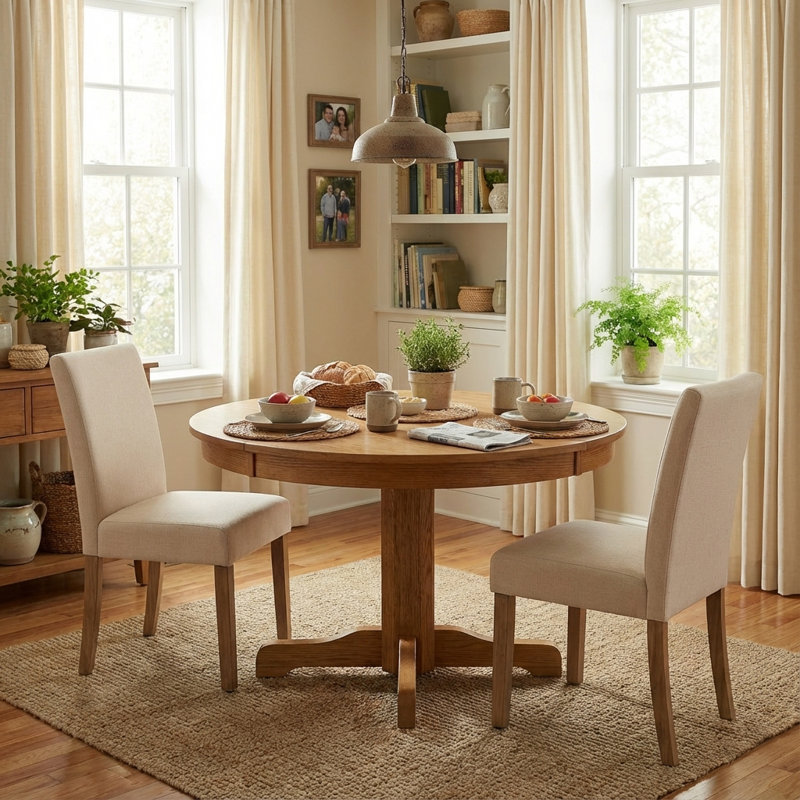 Solid Wood Upholstered Dining Chairs (Set of 2), Beige