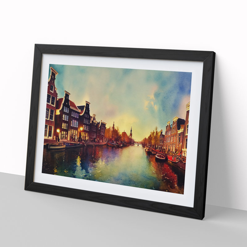 Amsterdam Canal Watercolour - Framed Print, 34cm H x 46cm W x 2cm D