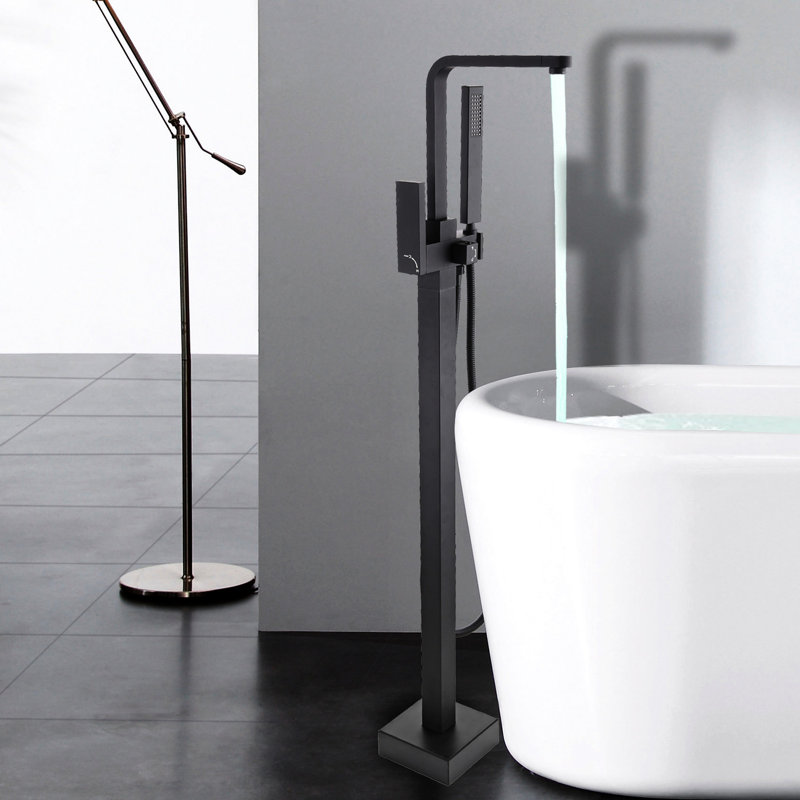 Freestanding Bathtub Faucet With Matte Black Shower Spray And Modern Handheld Adjustable