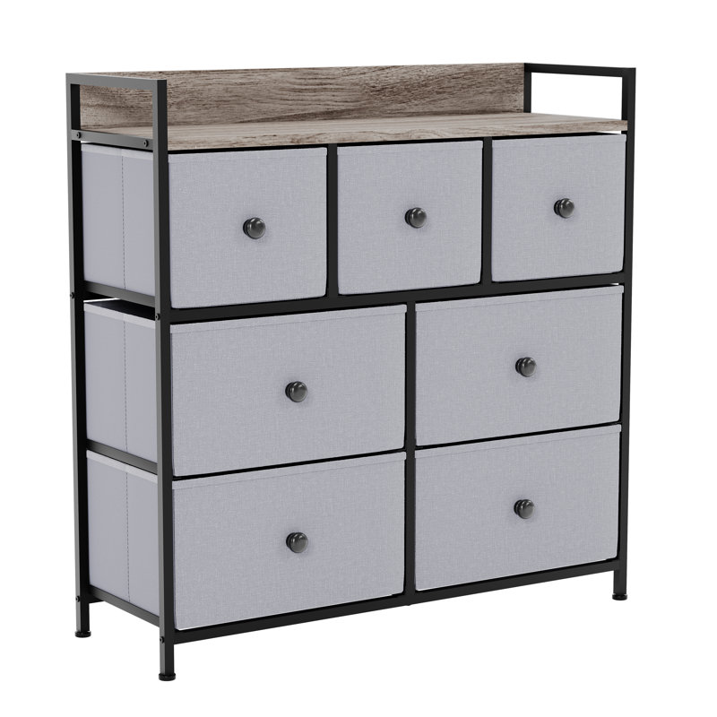 Chorley 7 Drawer Fabric Drawer Chest UKFR Certified, Beige/Grey