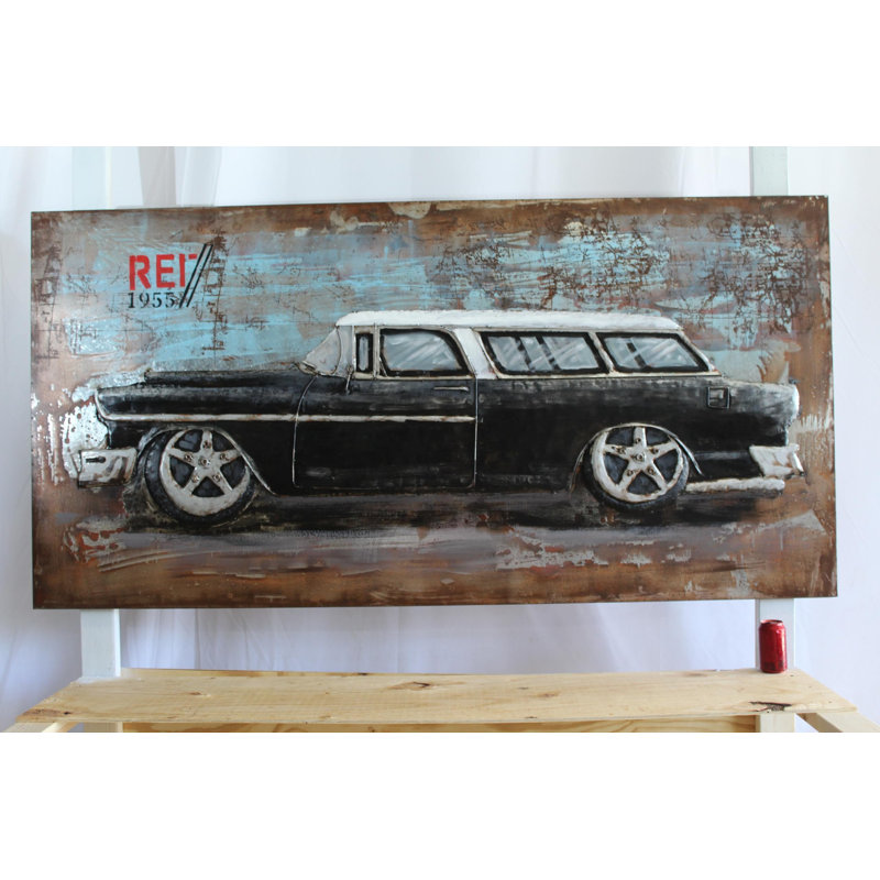 Art mural 3D en métal 1955 Chevy Nomad Wagon 195 po x 2 po x H 40 po