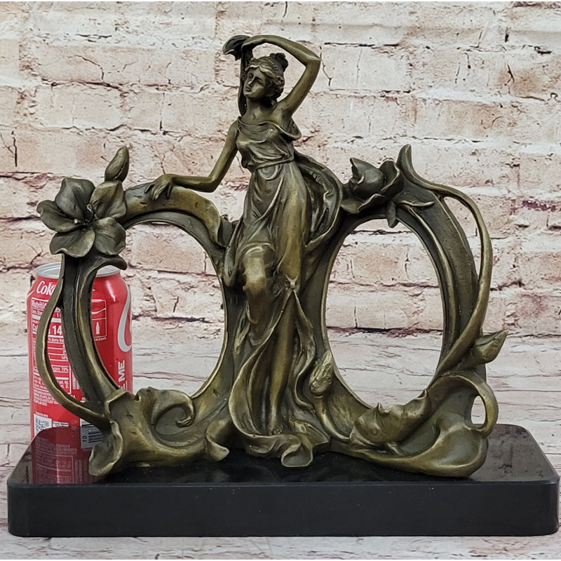 Bronze Art Nouveau Lady Sculpture with Marble Base