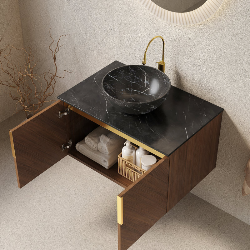 Meuble-lavabo flottant avec lavabo et portes doubles