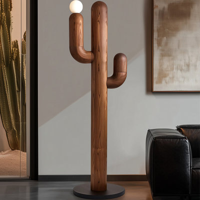 White+Nut-brown+Black Linen+Solid Wood Free Form Floor Lamps