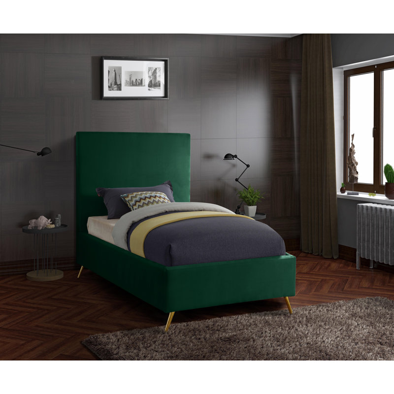 Lit plateforme tapissier Jasmine Lavaca, Velours vert, Simple