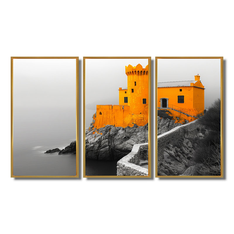 Ensemble d'art mural «Fortress I» - Fortress, Toile avec cadre flottant or, H 32 po x l 48 po x P 1 po