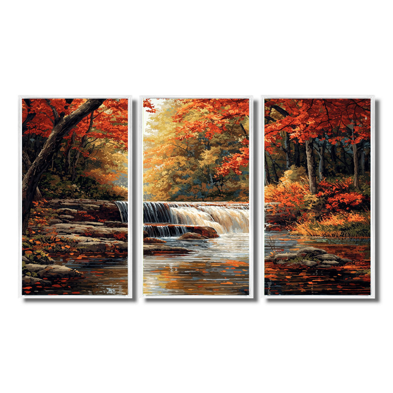 «Orange Autumn Mountain Waterfall Long View III - Waterfall», ensemble de reproduction d'art mural