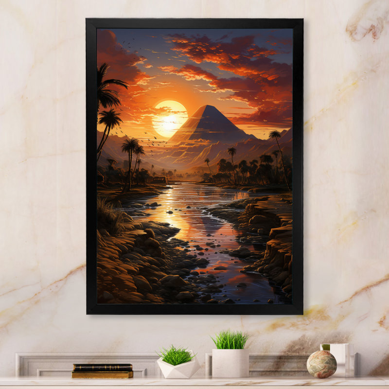 Égypte Golden Horizons River II - Égypte, impressions sur toile, H 44 po x l 34 po x P 1,5 po, Cadre photo noir