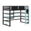 Lit mezzanine Gaming avec bureau et bandes lumineuses RVB, lit mezzanine en bois massif avec support de rangement latéral, multi-tablettes-1314719995-1314719993