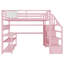 Lit mezzanine double en métal avec escalier, garde-robe, bureau, rangement, lumières DEL et station de charge, rose-386580649