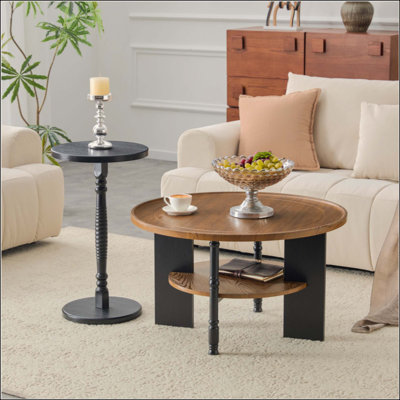 Ensemble de 2 tables basses et tables d'appoint rondes, formation de vide en PVC, table basse de 31,5 po avec rangement et table d'appoint de 15 po, ensemble simple, idéal pour le salon et la chambre à coucher.