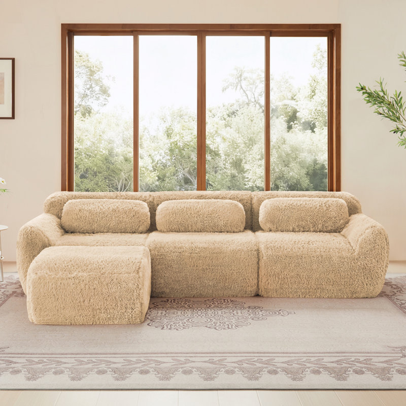 Canapé désossé, repose-pieds mobile pour le salon, H 28,7 po x l 114,7 po x P 70,4 po, Kaki pâle