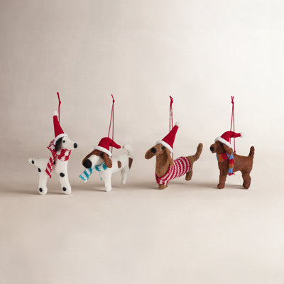 Wool Felt Dog In Hat & Scarf/Sweater Ornament