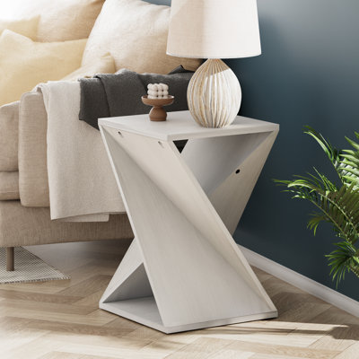 Farmhouse Square Solid Wood End Table With Twisted Design