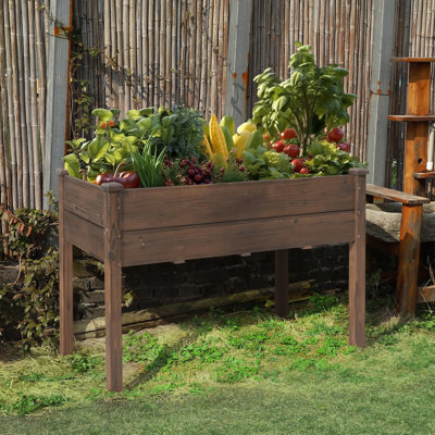 Jardinière surélevée pour l'extérieur en bois de sapin avec doublure en tissu et trous de drainage Rigney