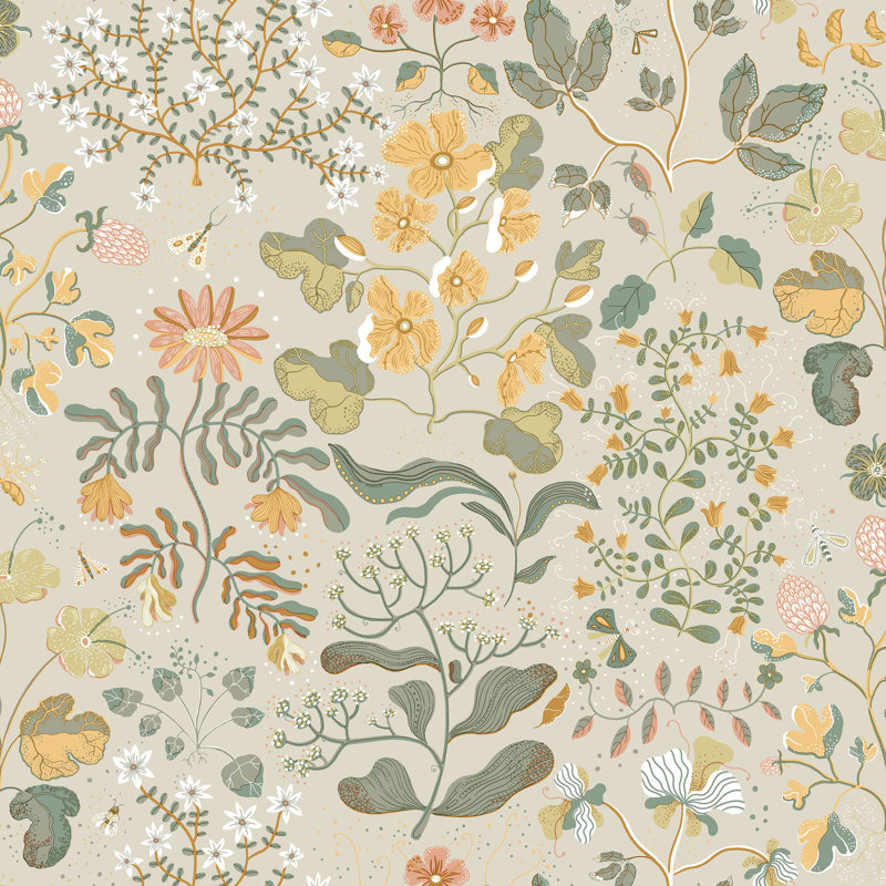 Fagring 33cm x 53cm Matte Wallpaper Roll, Grey/Yellow