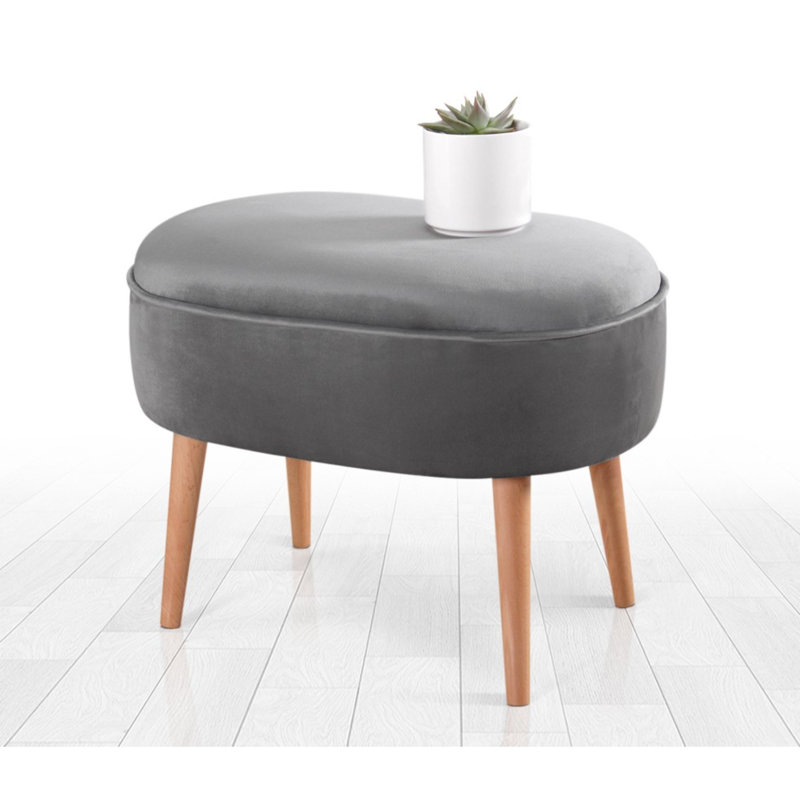 Stylish Velvet Pouffe, 24.8 x 18.5 x 17.3 Inches | 100% Velvet Fabric, 35 DNS Orthopedic Sponge, Wooden Legs | Bohemian & Scandinavian Design, Perfect for Living Room, Bedroom, or Hotel Decor, Grey Color