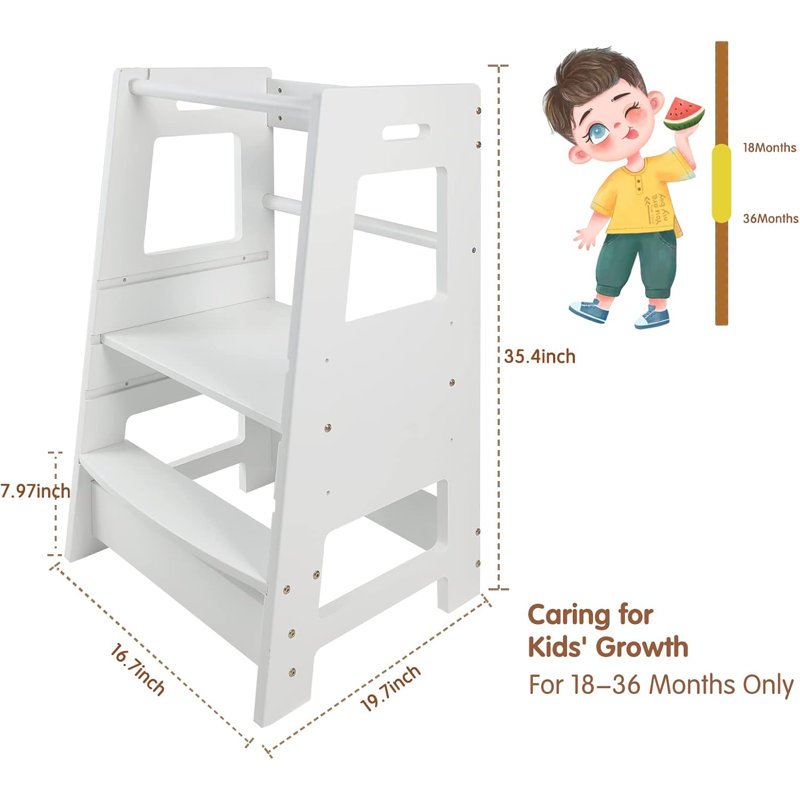 Kids Toddler Kitchen Tower Helper Step Stool Adjustable, White