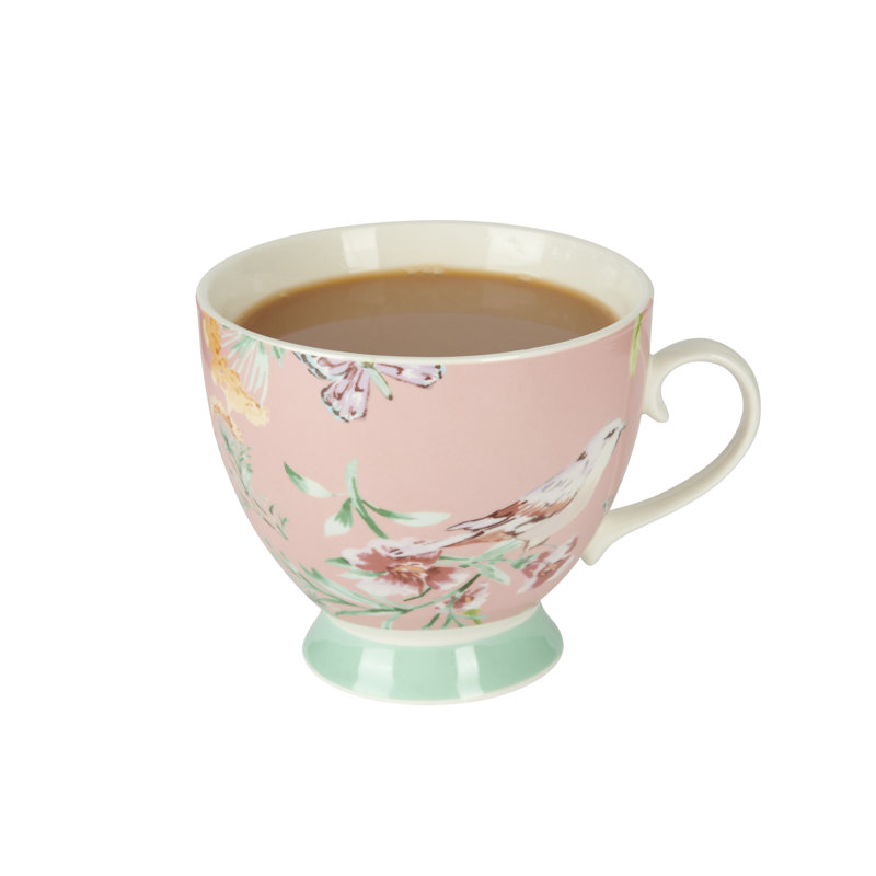 KitchenCraft Peach Birds Bone China Mugs Set, 8