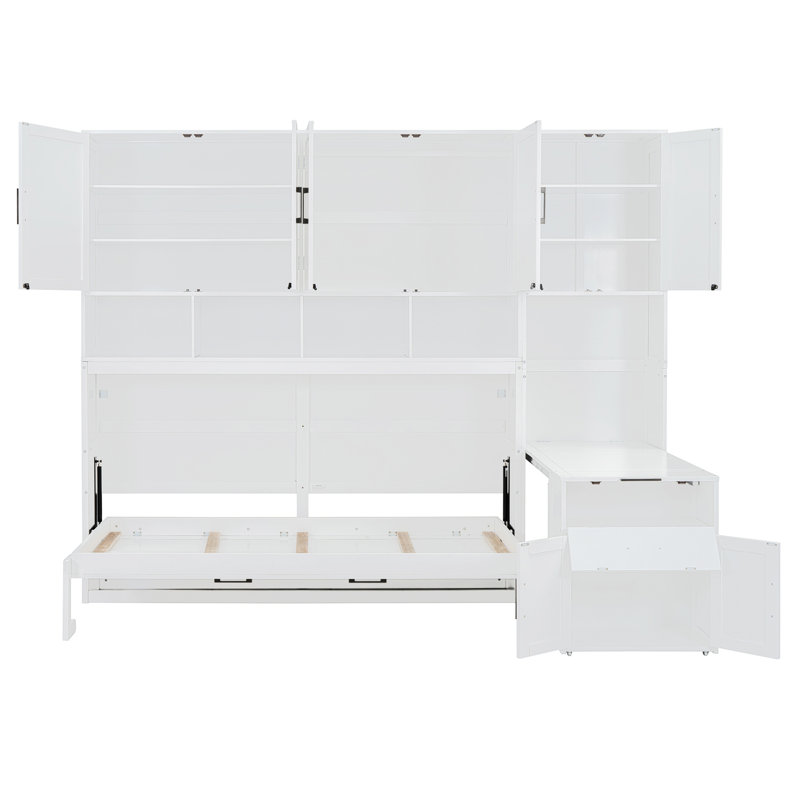 Lit escamotable simple avec placard, tiroirs et bureau