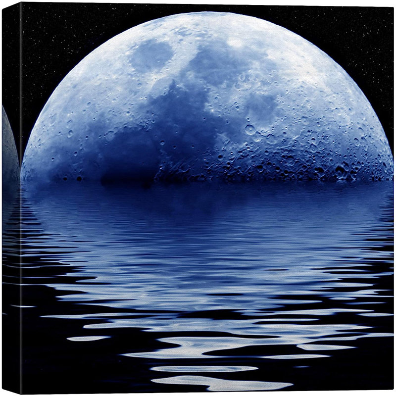 Lune illuminant l'océan bleu X10 sur toile, H 24 po x l 24 po x P 1,5 po